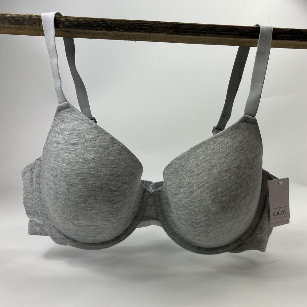 Auden Women Demi Bra 40C Heather Gray Lightly Lined Underwire Cotton Stretch NWT